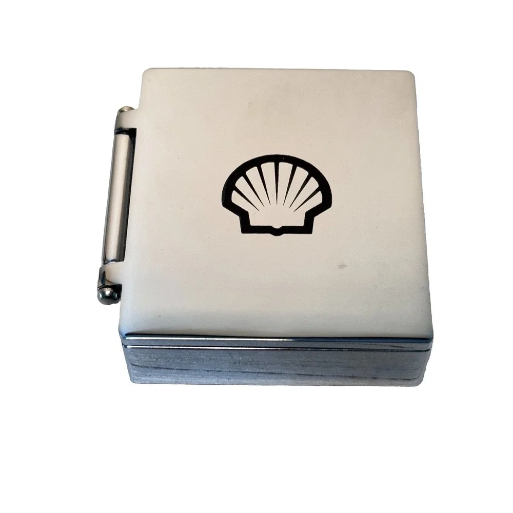 Vintage Shell Oil Gas Travel Clock & Photo Frame‎ Silver Tone 90's Works